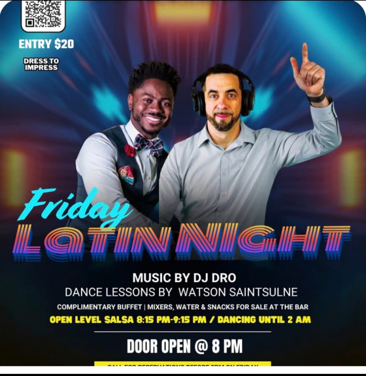 Friday Latin Night flyer for June 5 at Atrium Dance Studio Pennsauken NJ — Watson teaches open-level salsa lesson 8:15 PM with music by DJ Dro